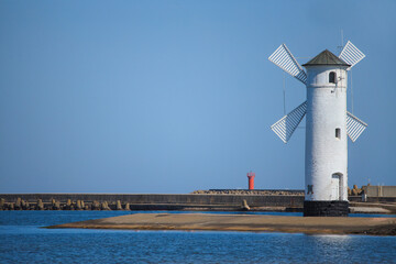 Stawa Młyny (windmill-shape lighthouse) in Swinoujscie, Baltic sea - Poland
