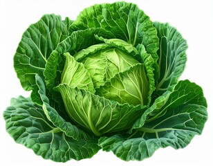 Obraz premium Close up of Vibrant Green Cabbage Head on White Background