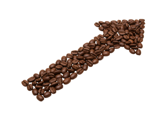 Coffee bean arrow pointing upward symbolizing growth