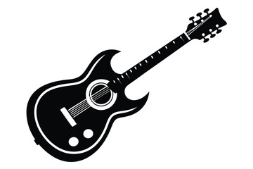 Obraz premium Black Acoustic Guitar Illustration Musical Instrument with Strings, Sound Hole, and Headstock Details