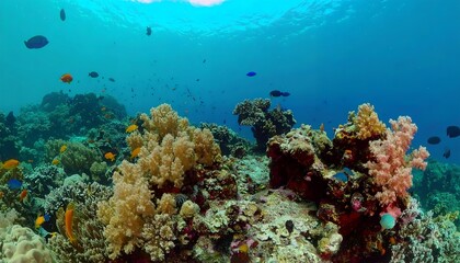 Vibrant Coral Reef Underwater Scene with Colorful Fish