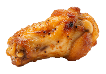 Crispy golden brown chicken wing on transparent background appetizing poultry dish