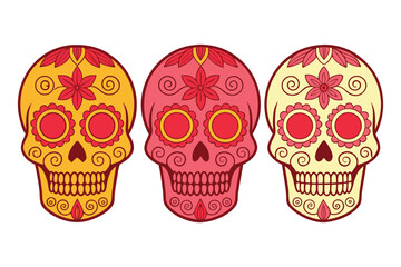 Colorful Sugar Skulls Celebratory Art Featuring Intricate Floral Patterns