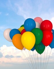 Colorful balloons against a blue sky