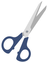 Scissors vector illustration in flat design style with silver blades and blue handles for office, school, crafting, sewing, and cutting related creative artwork
