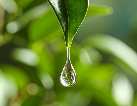 Close-up of a dewdrop hanging from a leaf