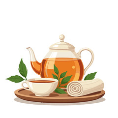 Vector illustration of herbal tea pot and spa set on white background, wellness theme