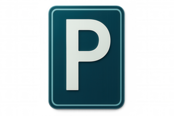 Parking regulatory sign displaying white p symbol on dark teal background, featuring rounded corners and transparent border