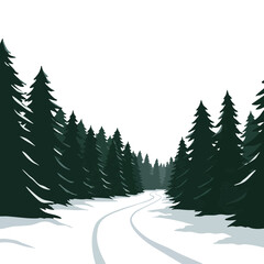 Obraz premium Vector illustration of snow trail in forest on white background