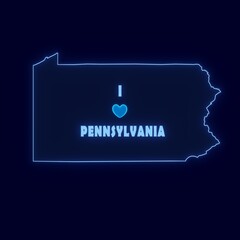 I Love Pennsylvania Text With Neon Outline Map	