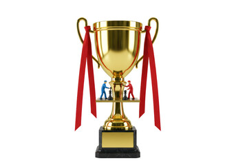Isolated Chess Pieces Competing on a Golden Trophy Cup