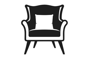 Elegant Black Armchair with White Pillow, Modern Furniture Interior Design Icon