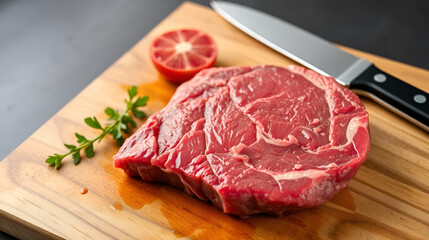 Fototapeta premium raw tri tip steak beef on wooden cutting board