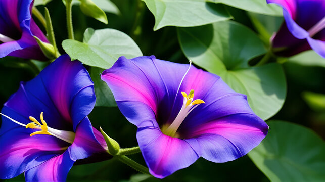 Ipomoea. Campanilla morada. Flores.