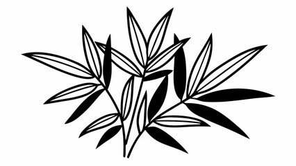 Fototapeta premium Illustration showing a stylized black and white bamboo plant with pointed leaves