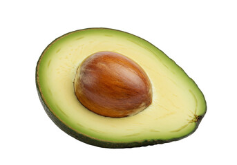 Fresh avocado half with seed isolated on transparent background close up