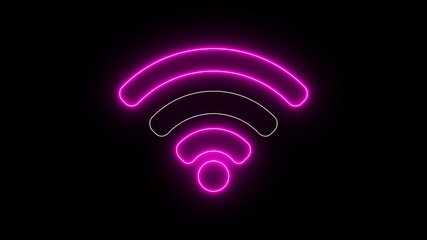 Glowing neon line Wi-Fi wireless internet network symbol icon isolated on black background. 4K Video motion animation. Neon digital wifi network icon concept. WIFI hotspot icon,  Wireless icon.  - Powered by Adobe