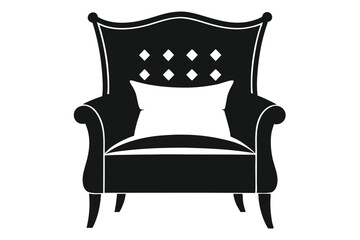 Elegant Black Armchair with White Pillow and Diamond Pattern Design Silhouette