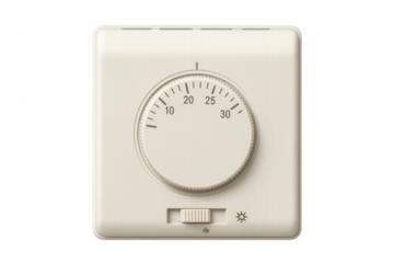 Modern thermostat controlling room temperature with transparent background