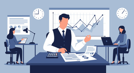 Professional environment depicting effective financial analysis and teamwork