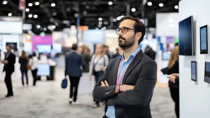 Businessman at a Trade Show Contemplating Future Opportunities