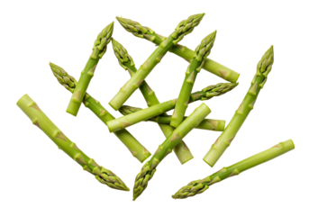 Fresh green asparagus spears on transparent background overhead food still life