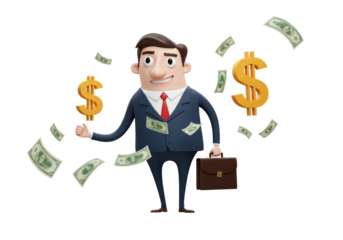 Isolated Happy Businessman in Suit with Money Rain