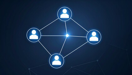 A small organizational chart style with people icons spaced at a moderate distance and connected by lines on a dark ton background.