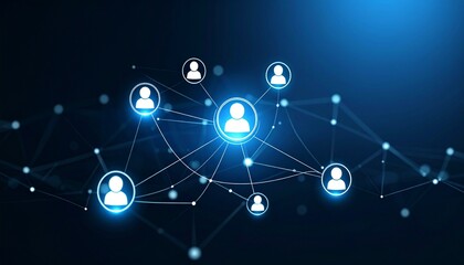 Obraz premium A small organizational chart style with people icons spaced at a moderate distance and connected by lines on a dark ton background.