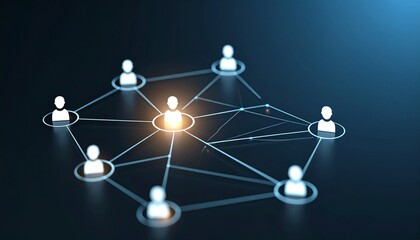 A small organizational chart style with people icons spaced at a moderate distance and connected by lines on a dark ton background.