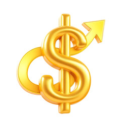 Golden Dollar Symbol with Upward Arrow, Illustrating Financial Growth and Success