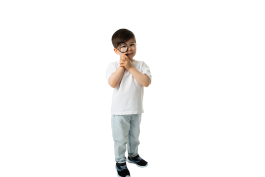 Boy with Magnifying Glass, PNG, isolated on transparent Background