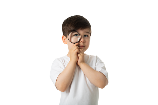 Boy with Magnifying Glass, PNG, isolated on transparent Background - Powered by Adobe