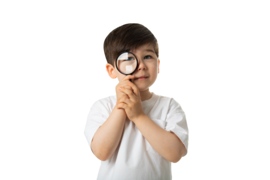 Boy with Magnifying Glass, PNG, isolated on transparent Background