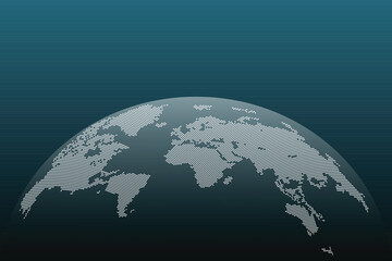 A conceptual representation of the Earth with continents mapped out using white dots on a gradient blue background. The design is simple and modern in style, using dots.