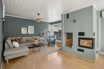 Modern luxury apartment interior in minimal scandinavian style, 3d rendering