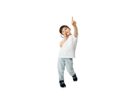 Boy with Magnifying Glass, PNG, isolated on transparent Background