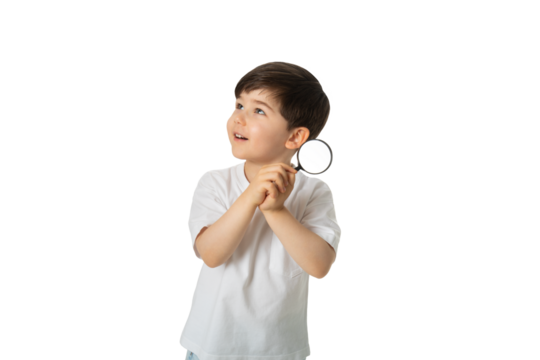 Boy with Magnifying Glass, PNG, isolated on transparent Background