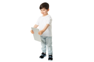 Boy Holding Tablet, PNG, isolated on transparent Background