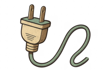 Electric plug with green cable displaying connectivity on transparent background