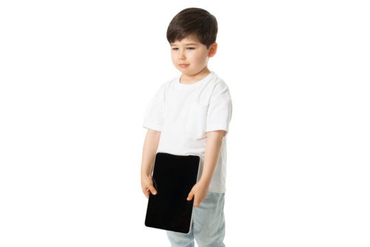 Boy Holding Tablet, PNG, isolated on transparent Background