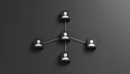 A small organizational chart style with people icons spaced at a moderate distance and connected by lines on a dark ton background.
