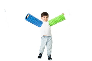Boy Holding Foam Rollers, PNG, isolated on transparent Background