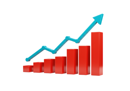 Isolated Growth Bar Graph with Blue Arrow