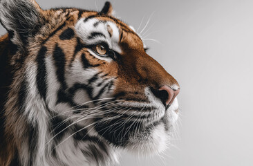 Fototapeta premium Tiger, portrait photography, side view, white and black background