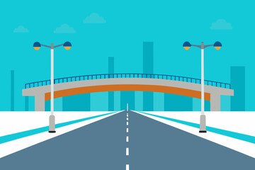 Road to the city over a bridge with a view of the sea and the sky