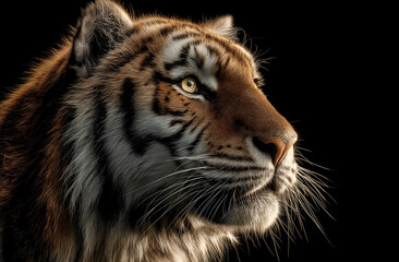 Fototapeta premium Tiger, portrait photography, side view, white and black background