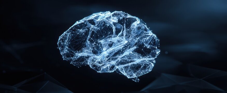 The Brain Composed of Digital Network Nodes and Glowing Neural Connections in Futuristic Style