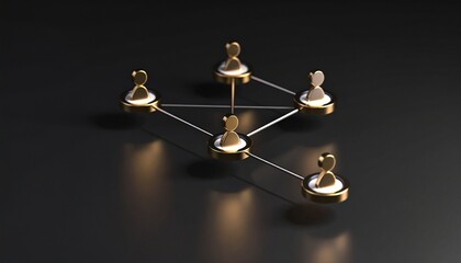 A small organizational chart style with people icons spaced at a moderate distance and connected by lines on a dark ton background.