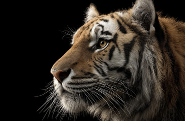Obraz premium Tiger, portrait photography, side view, white and black background